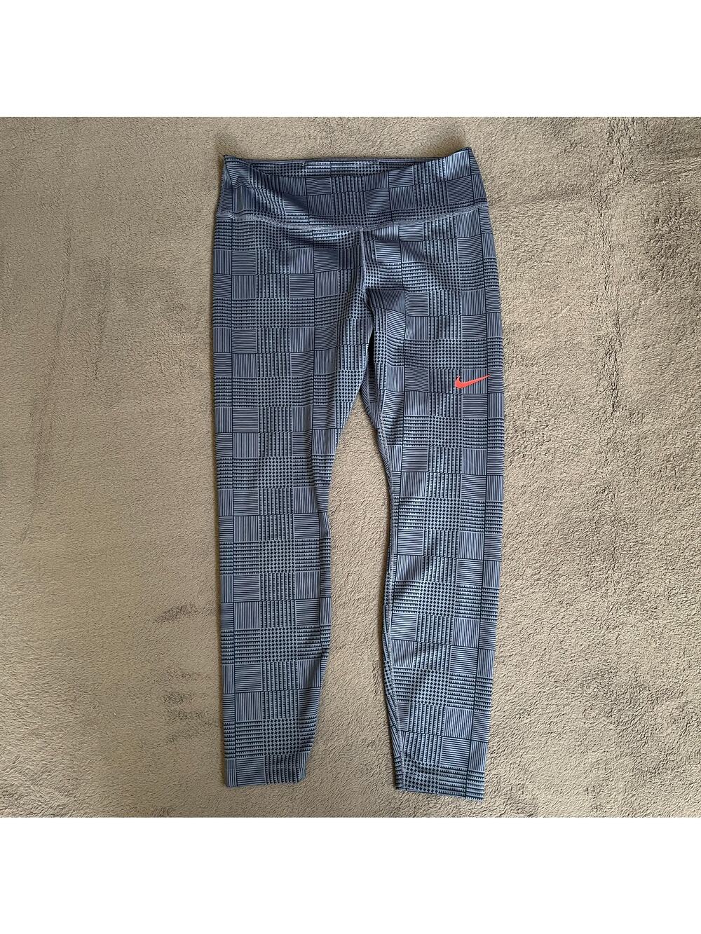 Nike One Luxe Gray Plaid Mid Rise 7/8 Gym Leggings FJ1826-491 Women's Size L